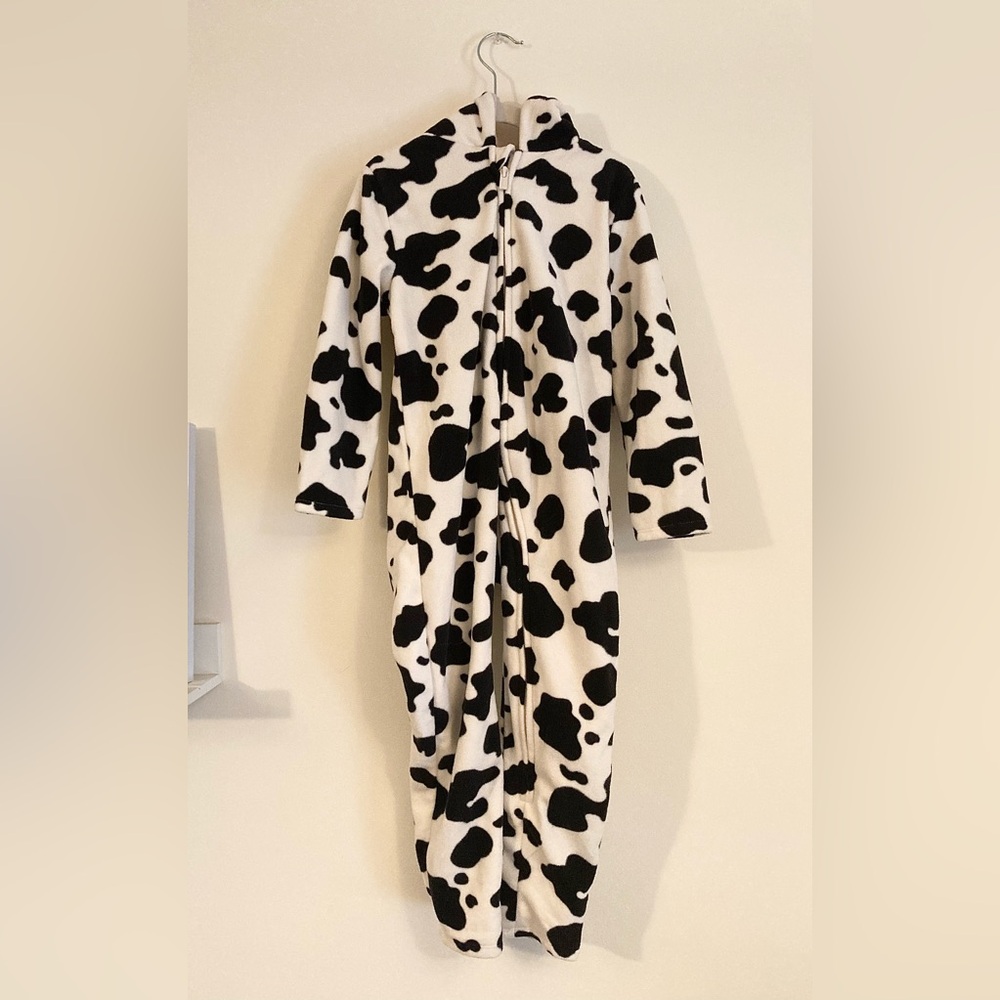 Old Navy Cow Costume Unisex Size 5T Cow Print Hooded Onesie with Ears Halloween
